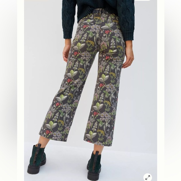Anthropologie Pilcro  Water Lilly Ultra High rise Floral Wide Leg Cropped Jeans - Picture 6 of 14